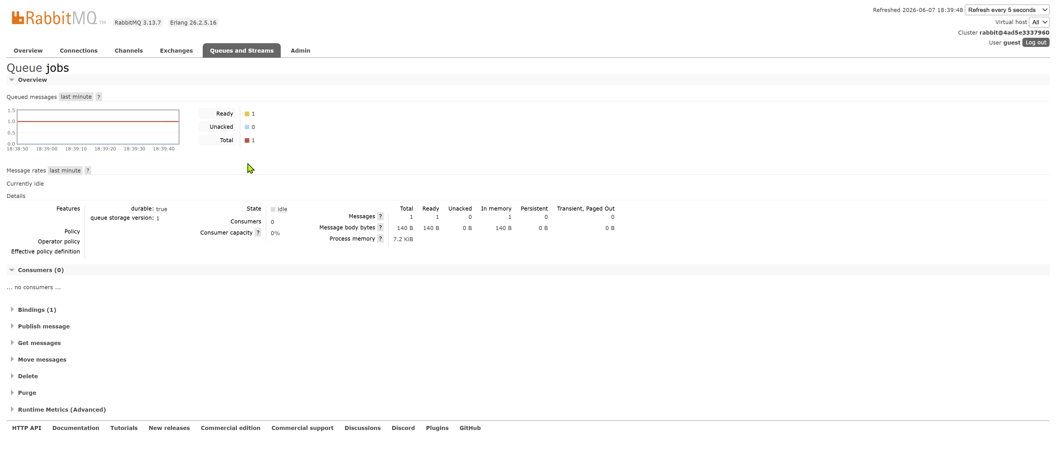 RabbitMQ com a fila jobs